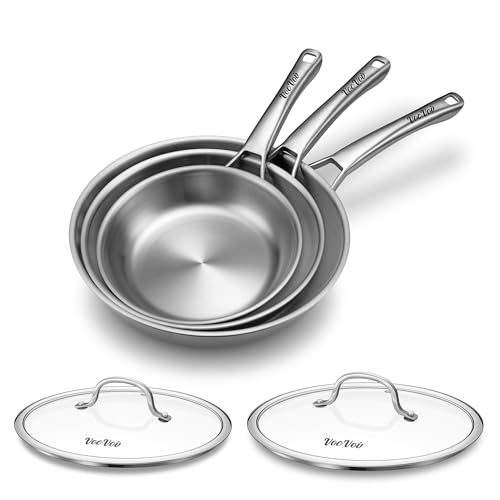 Stainless Steel Cookware Set with Lids – 8in, 10in & 12in Tri-Ply Pans