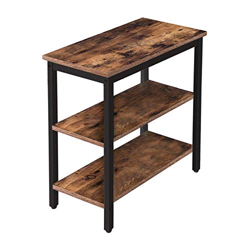 End Table with 3-Tier Storage Shelf - Rustic Brown & Black Narrow Nightstand, Small Space Side Table