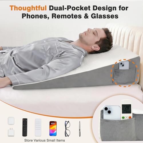 Extra-Long 34-Inch Body Wedge Pillow for Sleeping Support - White/Gray