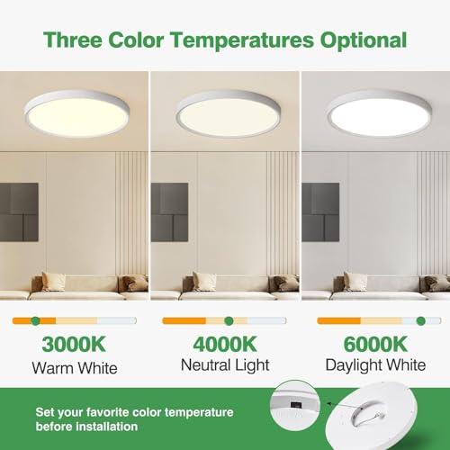 15.8-Inch White LED Flush Mount Ceiling Light 4-Pack - 32W 3480LM 3CCT Selectable