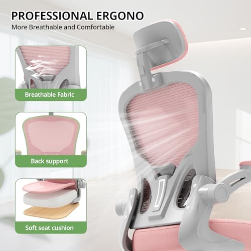 Synorla Pink & Grey Ergonomic Office Chair 330LBS Capacity Adjustable Mesh Desk Chair