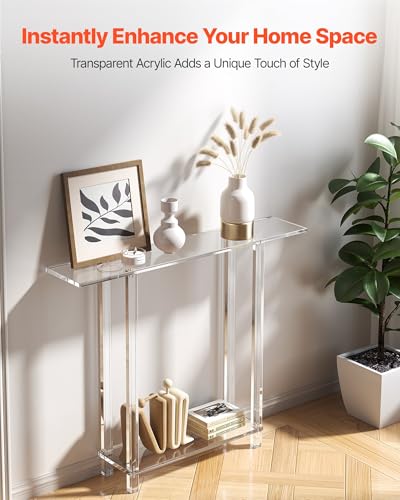 Acrylic Narrow Console Table with 2-Tier Storage - Clear Entryway Side Table