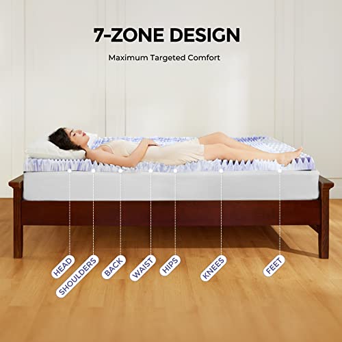 Queen Cooling Gel Memory Foam Mattress Topper - 3 Inch 7-Zone Support