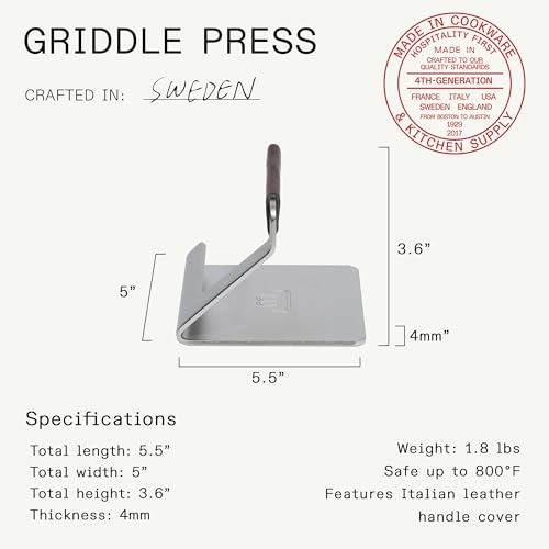 Stainless Steel Grill Press with Removable Leather Handle - Made in Sweden
