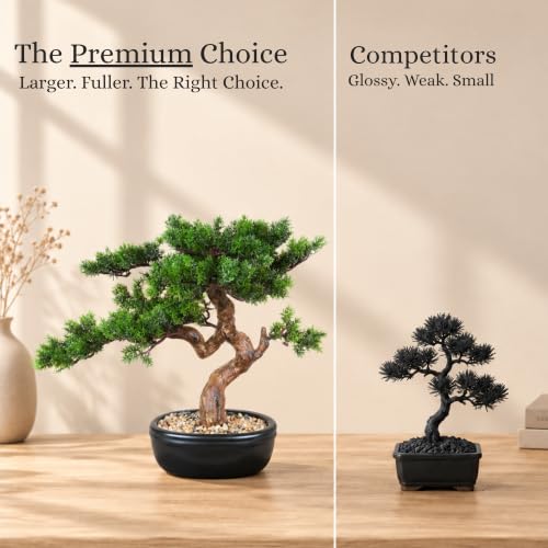 Permaplants Cypress Artificial Bonsai Tree 16" - Realistic Fake Plant for Home Office Decor