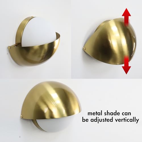 Gold Wall Sconce with Adjustable Metal Shade & Milky Glass Globe - Mid Century Vanity Light Over Mirror - Variation of THIS listing