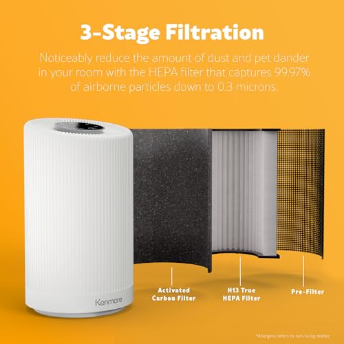 Kenmore Air Purifier with H13 True HEPA Filter - White, 850 Sq.Ft Coverage