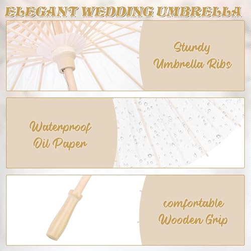 White Paper Umbrellas 24 Pack 33 Inch Wedding Parasol for DIY Crafts & Photography Props Variation of 24 / White