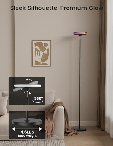 WOWLUMEN UFO Torchiere Floor Lamp RGB Black - 42W 3700LM Ambient & Main Lighting
