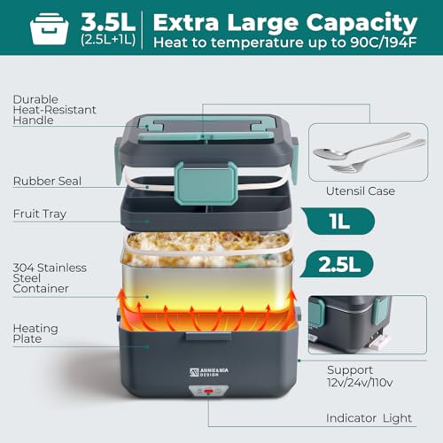 Annie & Mia Design Forest Slate Electric Lunch Box 3.5L Dual-Layer Food Warmer