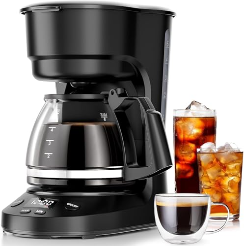 Kismile 5-Cup Drip Coffee Maker with LED Display & Timer - Black