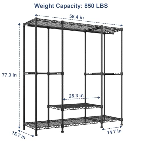 Black Heavy Duty Garment Rack 4-Tier Closet Organizer System - Freestanding