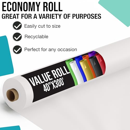 White Plastic Table Cover Roll - 40 x 300 Feet Disposable Banquet Tablecloth - Basic Variation