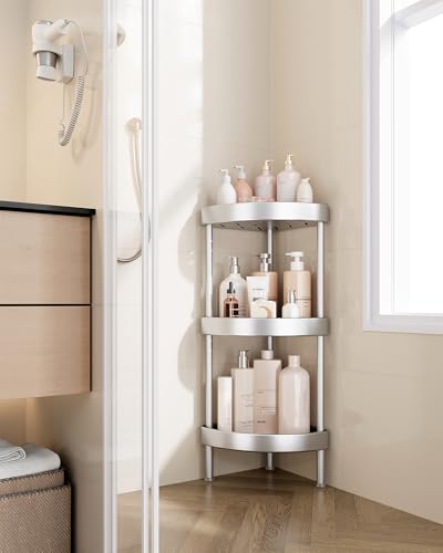 NiEfi 3-Tier Aluminum Corner Shower Caddy - Rustproof Silver, Adjustable Legs