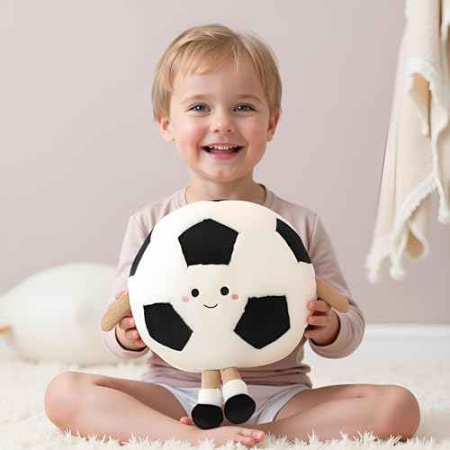 Ryttir 11 Inch Creative 3D Simulation Soccer Pillow,Fluffy Cars Pillow Football Toy Outdoor Cushions for Ball Owners,Clever Boy's and Girl's Room Christmas Decor