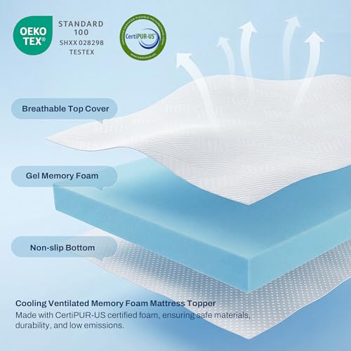 GRUSIGN White Queen Gel Memory Foam Mattress Topper 3 Inch Breathable Support