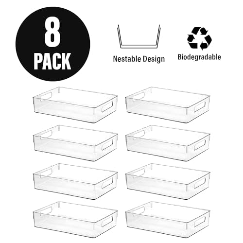 ShelfShaper 8 Pack Clear Plastic Storage Bins 10.8 x 7.9 x 3.4 Inches Multi-Purpose Organizers
