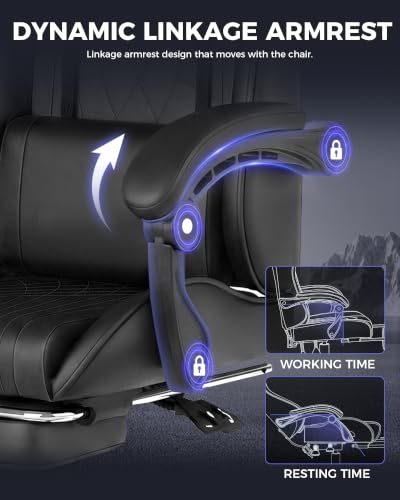 Luckracer Gaming Chair with Footrest, Reclining 90-135°, Lumbar Support, Black