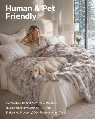 Ultrasoft Electric Blanket Twin 460 GSM Faux Fur with Grey Variation