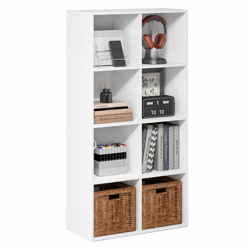 White 8-Cube Book Shelf - Compact Storage Organizer, Wall-Mountable