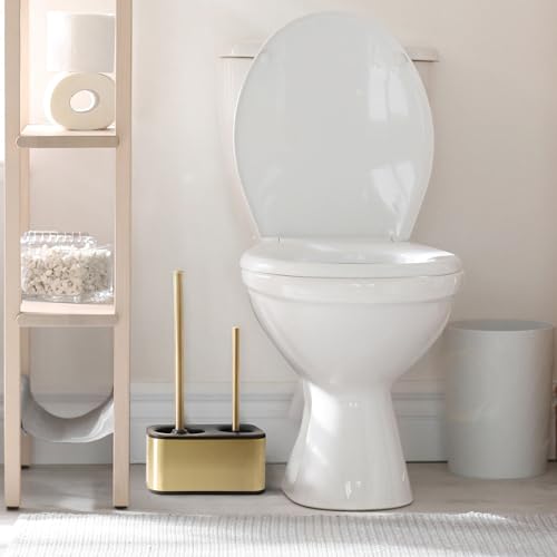 Gold Toilet Brush and Plunger Set with Holder - Modern Bathroom Accessories