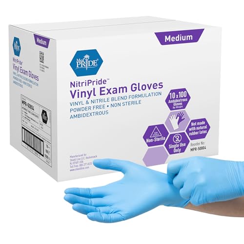 Medium Powder-Free Nitrile Vinyl Blend Exam Gloves - Blue, 1000 Ct