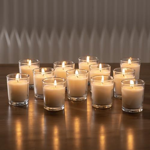 72 Pack Unscented Clear Glass Votive Candles - Hand Poured Wax, 8-10 Hour Burn Time