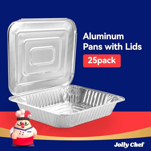9x13 Disposable Aluminum Foil Pans with Lids - 25 Pack, Heavy Duty, Leakproof
