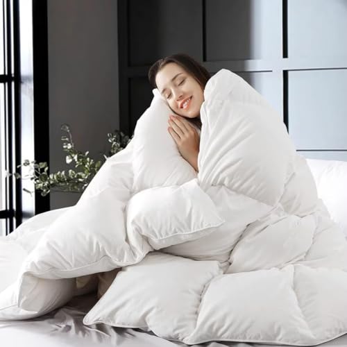 WhatsBedding Queen Feather Down Fiber Comforter 90x90 White - All-Season Duvet Insert