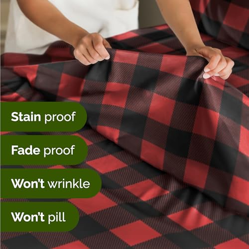 CGK Christmas Sheet Set - Holiday Xmas Bedding Buffalo Plaid, Queen