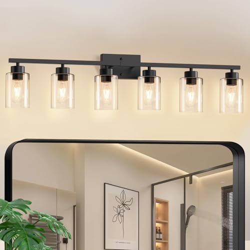 IZORRO Matte Black 6-Light Bathroom Vanity Light Fixture Over Mirror