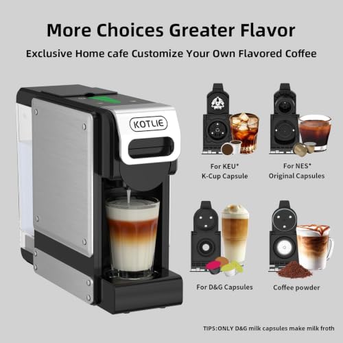 KOTLIE Black Single Serve Coffee Maker for K-Cup & Grounds, 34oz Reservoir, 7 Water Flow Settings, Perfect for Home, Office & RV