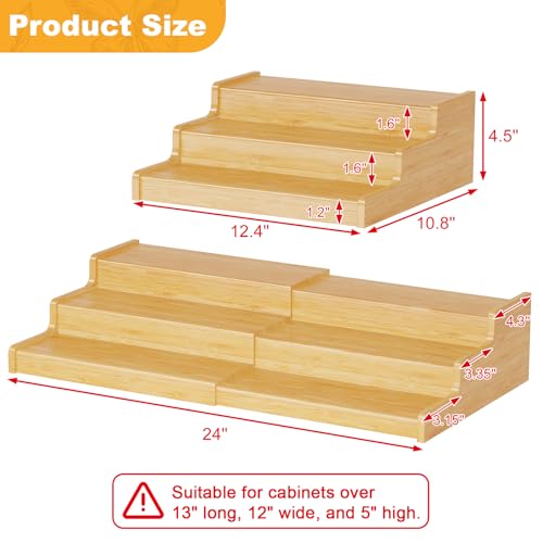 Expandable Bamboo Can Organizer for Pantry - 3-Tier Canned Food Storage