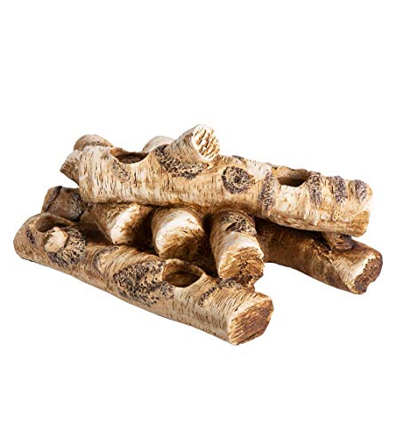 Plow & Hearth Faux Birch Wood Resin Candle Holder for Fireplace, 8 Tea Lights, 18" L - Romantic Decor