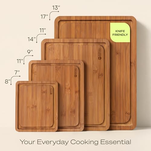 Carbonized Bamboo Cutting Board Set - 4 Pcs Kitchen Meal Prep & Serving