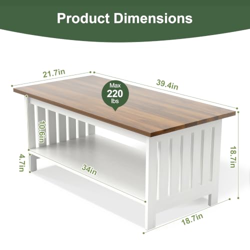 YOSHOOT Farmhouse Coffee Table - White, 21.7