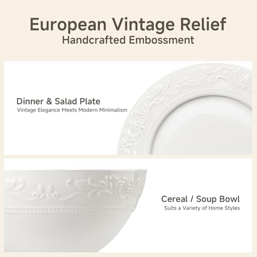 18-Piece Bone China Dinnerware Set Service for 6 Vintage Embossed Design