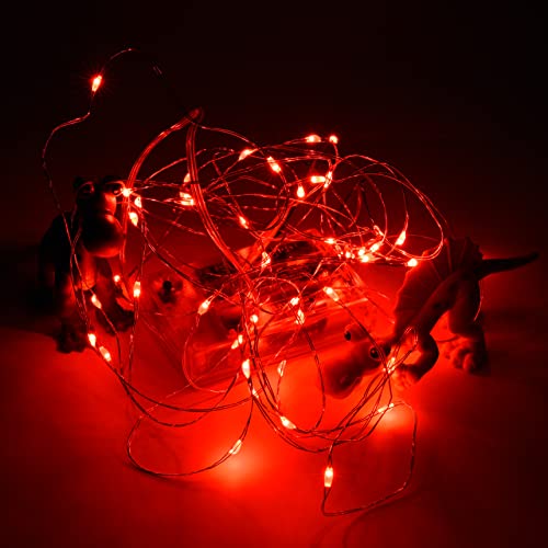 Christmas Lights Battery Operated, 16Ft Christmas Lights Battery Operated with 8 Flashing Modes and 8 Hours On 16 Hours Off Timer(Red,1 Pack)
