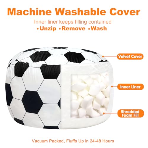 Soccer Bean Bag Chair for Kids Teens Adults - X-Large 30" Diameter Lounger
