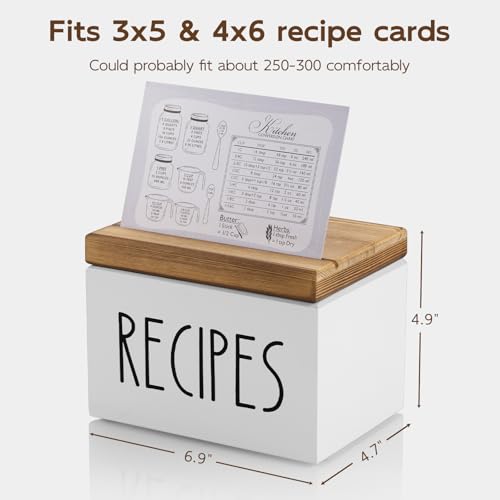 BWODYAY White Recipe Box with 100 Cards & 6 Dividers, 4x6 Organizer