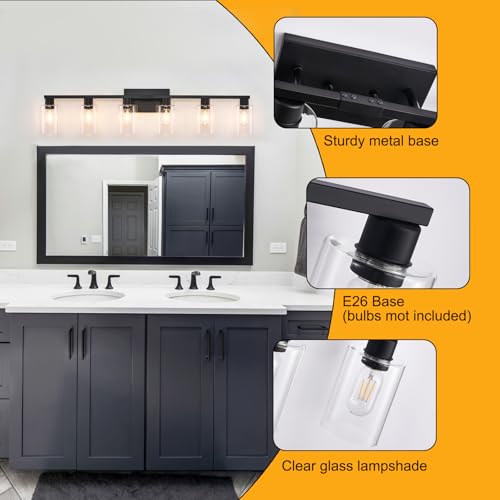 SOPEAS Black 6-Light Bathroom Vanity Light Fixture with Clear Glass Shades - Modern Wall Sconce