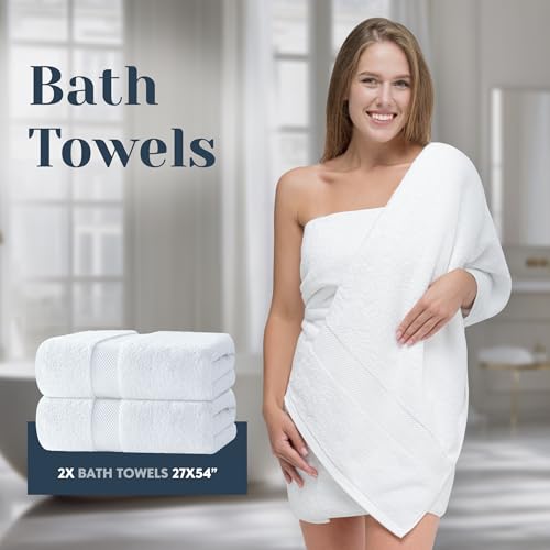 White Classic Luxury 8-Piece Turkish Cotton Bath Towel Set - White, Hotel Collection