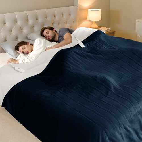 Queen Size Heated Blanket with Dual Controls, Navy, 84" x 90" - FVERWAG