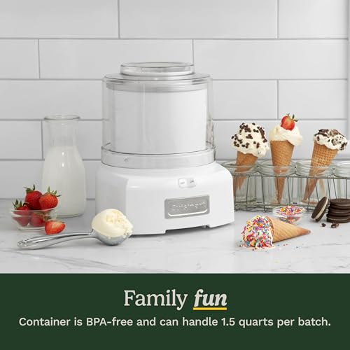 Cuisinart 1.5 Qt Ice Cream Maker Machine White - Fast Frozen Treats in 20 Minutes