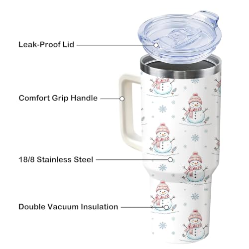 40 oz Cute Snowman Tumbler with Handle and Straw, Christmas Snow
