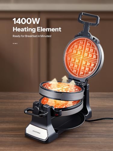 Double Belgian Waffle Maker 1400W Rotating Flip Iron Nonstick Plates
