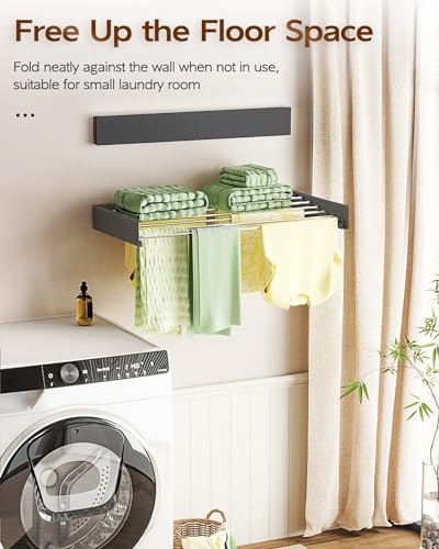 Foldable Wall-Mounted Clothes Drying Rack 40-Inch Black - Space Saver Laundry Dryer