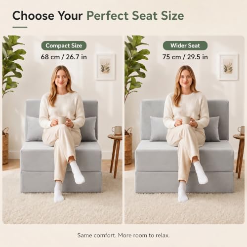 TokSay Grey Folding Sofa Bed 26.7in Convertible Sleeper Chair No Assembly