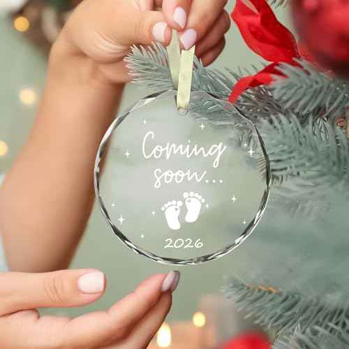2026 Glass Christmas Hanging Ornament,Baby Coming Soon£¬Baby Pregnancy Announcement for Husband£¬Grandparents£¬Family (Come-Baby)