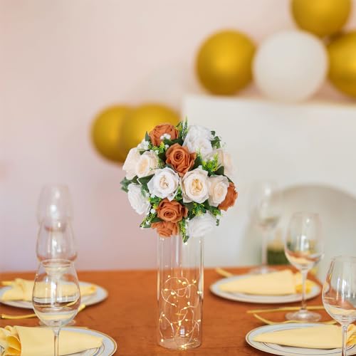 BLOSMON Flower Balls Wedding Centerpieces - Terracotta, 10 Pcs, Fake Roses, 3 Colors